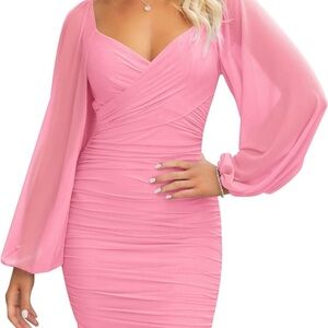 Chic Pink Midi Dress with Draped Sleeves